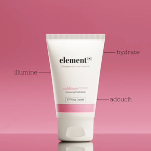 Masque gel hydratant sublimer elements 40 ml présenté sur fond rose – soin visage hydratant et adoucissant, hydratation cliniquement prouvée.